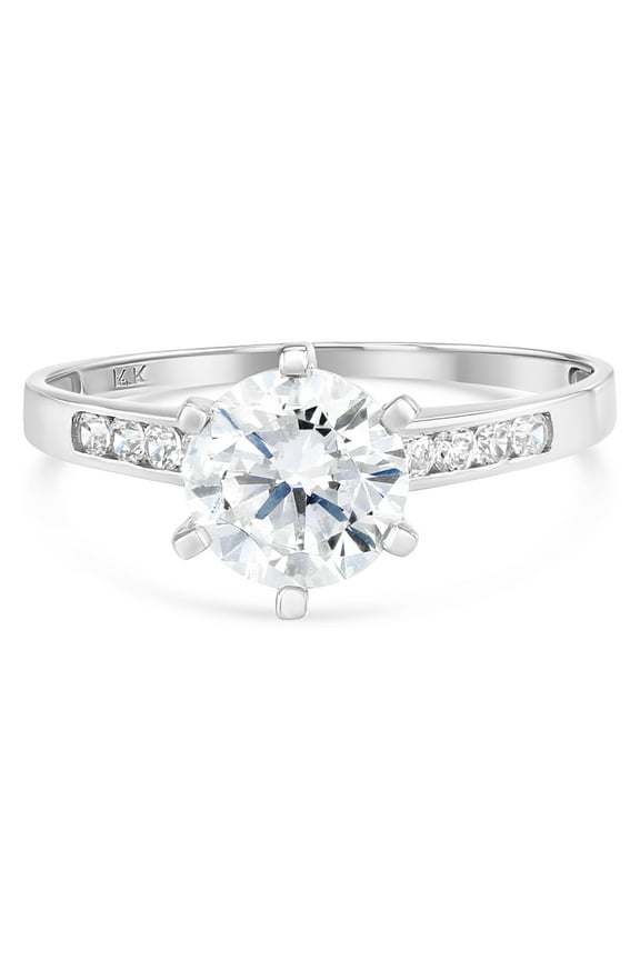 - 14K Solid White Gold 1 Ct. Round Solitaire CZ Engagement Ring - Size 6