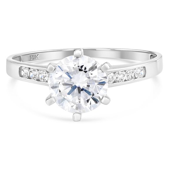 Ioka - 14K Solid White Gold 1 Ct. Round Solitaire CZ Engagement Ring - Size 8