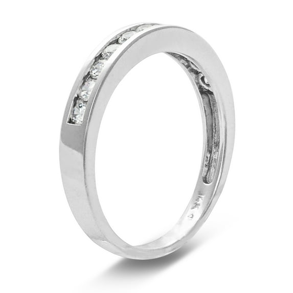 Ioka - 14K Solid White Gold CZ Women's Wedding Band Ring - Size 7