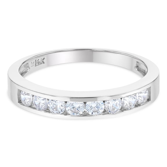 Ioka - 14K Solid White Gold CZ Women's Wedding Band Ring - Size 9