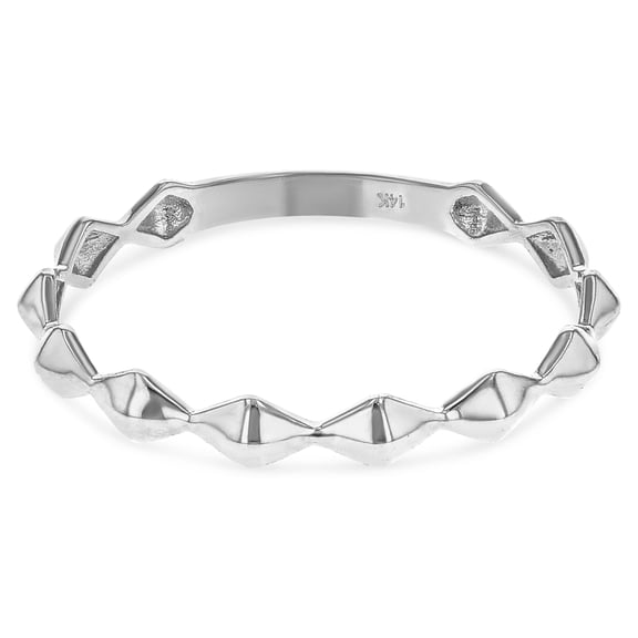 Ioka -14K Solid White Gold Modern and Trendy Diamond Shape Stackable Band Ring