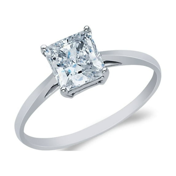 Ioka - 14K Solid White Gold Princess Cut CZ Wedding Engagement Ring - Size 5