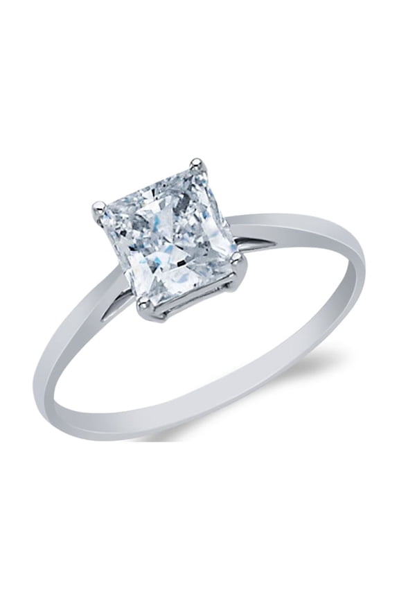 - 14K Solid White Gold Princess Cut CZ Wedding Engagement Ring - Size 5
