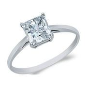 Ioka - 14K Solid White Gold Princess Cut CZ Wedding Engagement Ring - Size 6.5