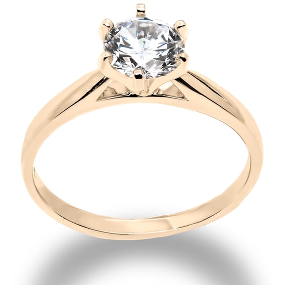 Ioka - 14K Solid Yellow Gold 1.25 Ct. Round Cut Solitaire CZ Engagement Ring - Size 5