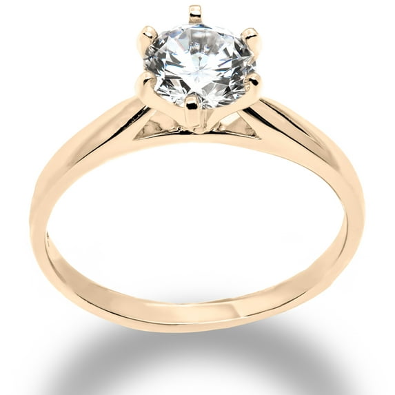 Ioka - 14K Solid Yellow Gold 1.25 Ct. Round Cut Solitaire CZ Engagement Ring - Size 6.5