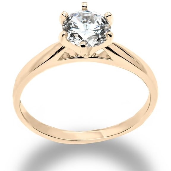Ioka - 14K Solid Yellow Gold 1.25 Ct. Round Cut Solitaire CZ Engagement Ring - Size 7.5