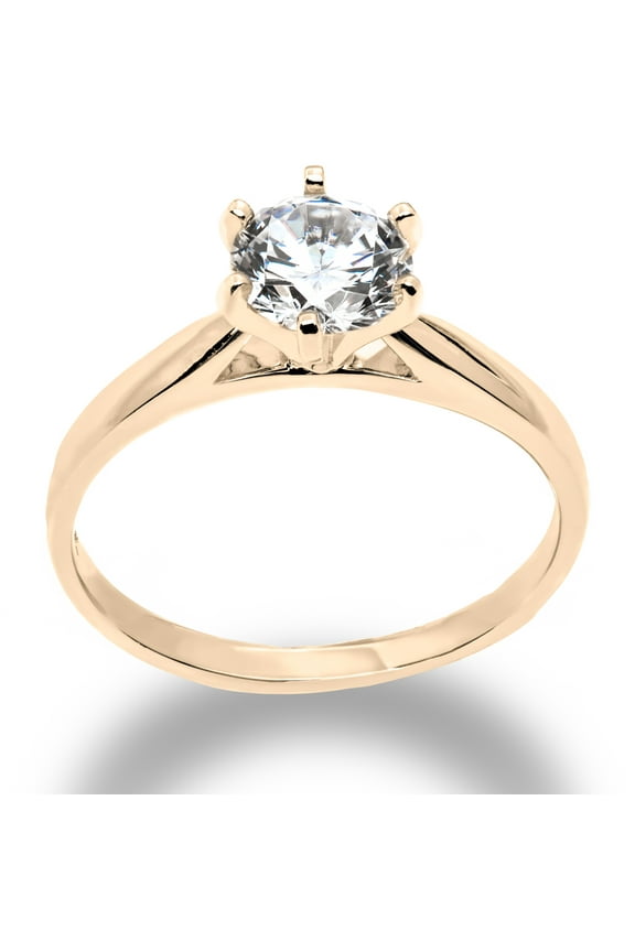 - 14K Solid Yellow Gold 1.25 Ct. Round Cut Solitaire CZ Engagement Ring - Size 7.5