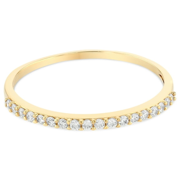 Ioka - 14K Solid Yellow Gold 1.5MM CZ Women's Stackable Half Eternity Wedding Anniversary Ring Band