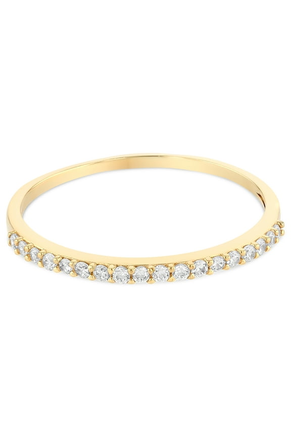 - 14K Solid Yellow Gold 1.5MM CZ Women's Stackable Half Eternity Wedding Anniversary Ring Band