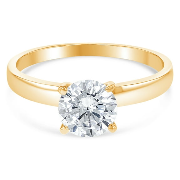 Ioka - 14K Solid Yellow Gold 1 Ct. Round Cut Solitaire CZ Engagement Ring - Size 4