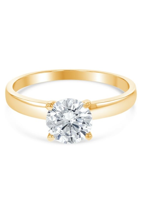 - 14K Solid Yellow Gold 1 Ct. Round Cut Solitaire CZ Engagement Ring - Size 5