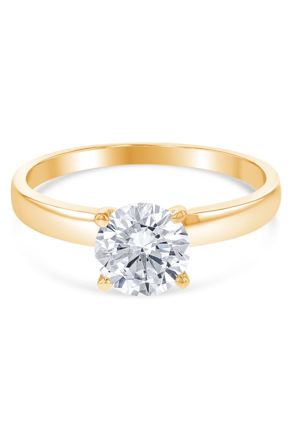 - 14K Solid Yellow Gold 1 Ct. Round Cut Solitaire CZ Engagement Ring - Size 6