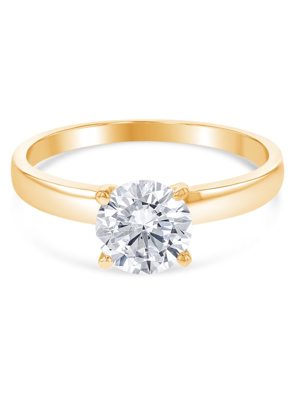 - 14K Solid Yellow Gold 1 Ct. Round Cut Solitaire CZ Engagement Ring - Size 9