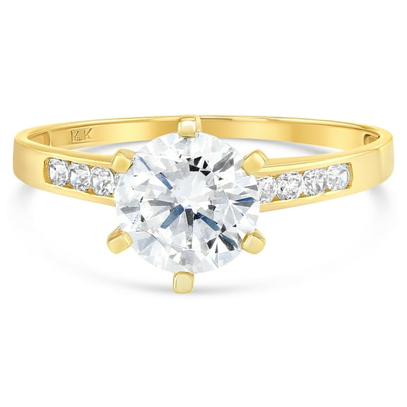 Ioka - 14K Solid Yellow Gold 1 Ct. Round Solitaire CZ Engagement Ring - Size 5.5