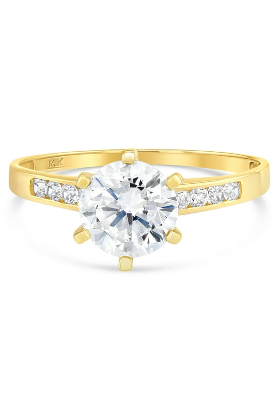 - 14K Solid Yellow Gold 1 Ct. Round Solitaire CZ Engagement Ring - Size 5