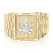 IOKA - 14K Solid Yellow Gold 14MM Marijuana Men's Ring - Size 7