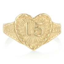 Ioka - 14K Solid Yellow Gold 15 Years Birthday with Heart Quinceanera Ring - Size 4