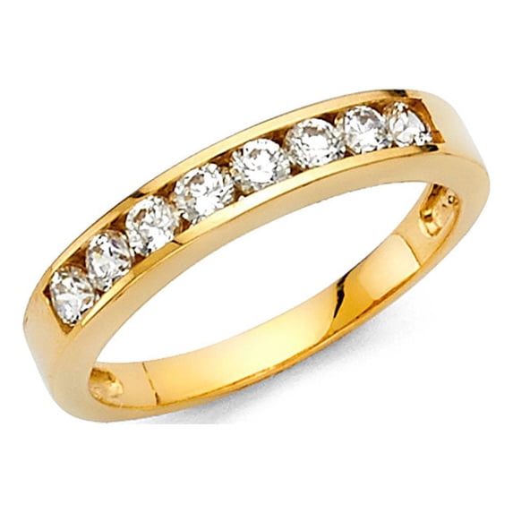 Ioka - 14K Solid Yellow Gold 3MM CZ Wedding Band with Stones - Size 6