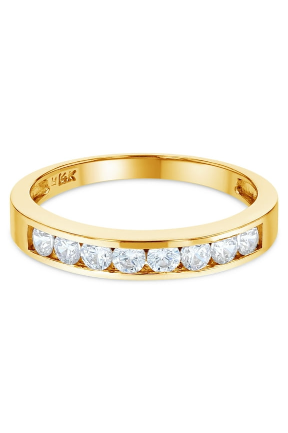 - 14K Solid Yellow Gold 3MM CZ Wedding Band with Stones - Size 8.5