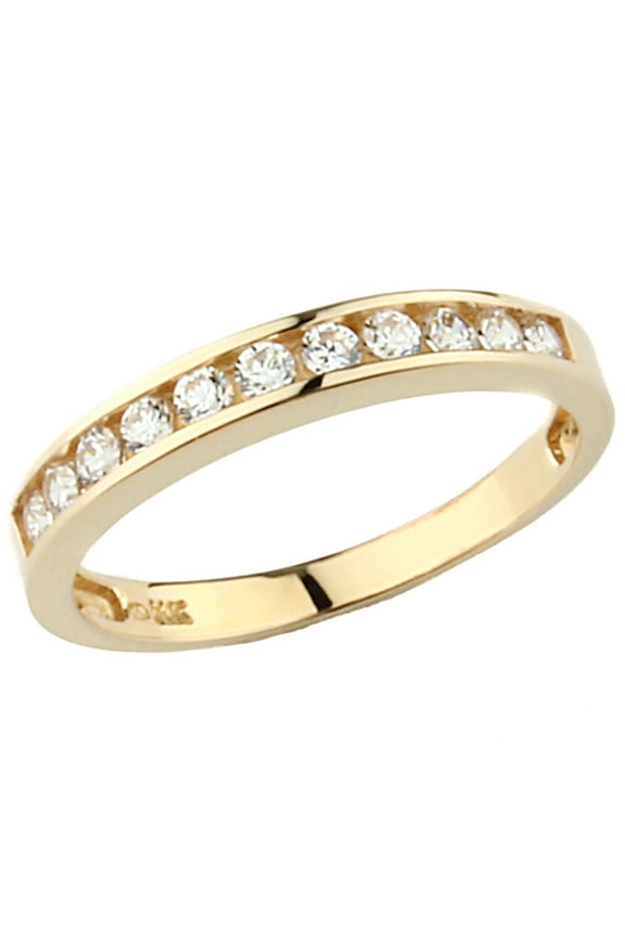 - 14K Solid Yellow Gold 3MM CZ Wedding Band with Stones - Size 9