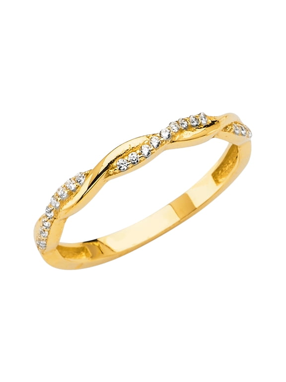 -14K Solid Yellow Gold CZ M-Pave Braided Women's Ring - size 6