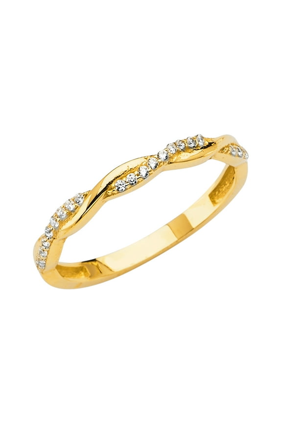 -14K Solid Yellow Gold CZ M-Pave Braided Women's Ring - size 6