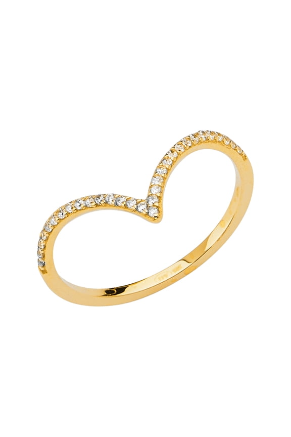 -14K Solid Yellow Gold CZ V Shape Stackable Trendy Women's Ring - size 6.5