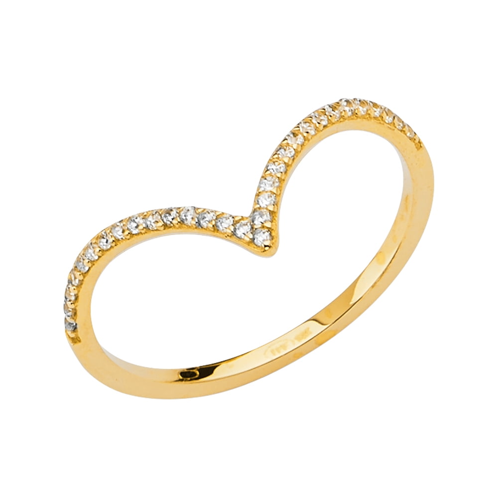 Ioka -14K Solid Yellow Gold CZ V Shape Stackable Trendy Women's Ring - size 8