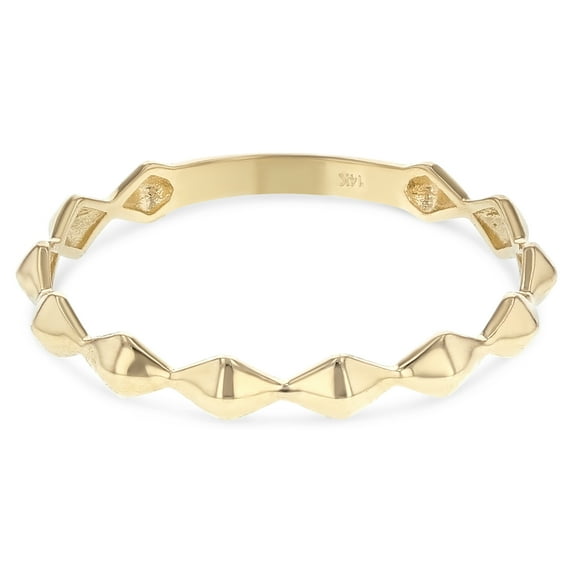 Ioka -14K Solid Yellow Gold Modern and Trendy Diamond Shape Stackable Band Ring - size 7.5