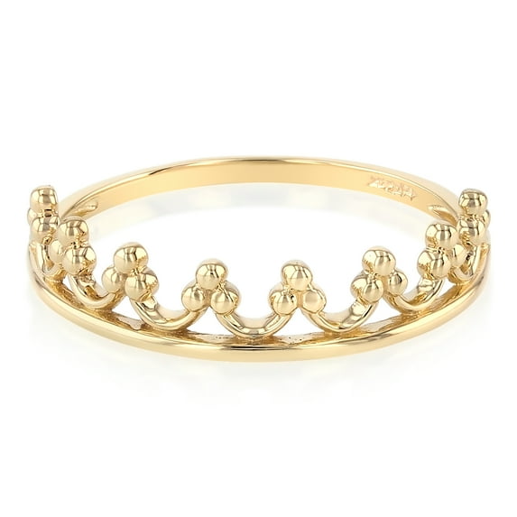 Ioka -14K Solid Yellow Gold Princess Crown OR Tiara Stackable Band Ring - size 4
