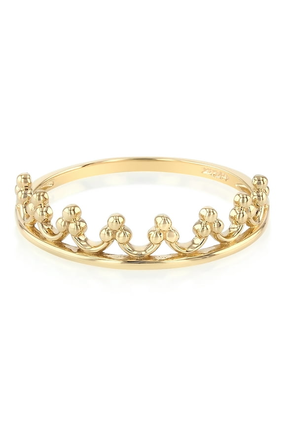 -14K Solid Yellow Gold Princess Crown OR Tiara Stackable Band Ring - size 4