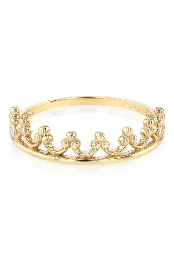 -14K Solid Yellow Gold Princess Crown OR Tiara Stackable Band Ring - size 5.5