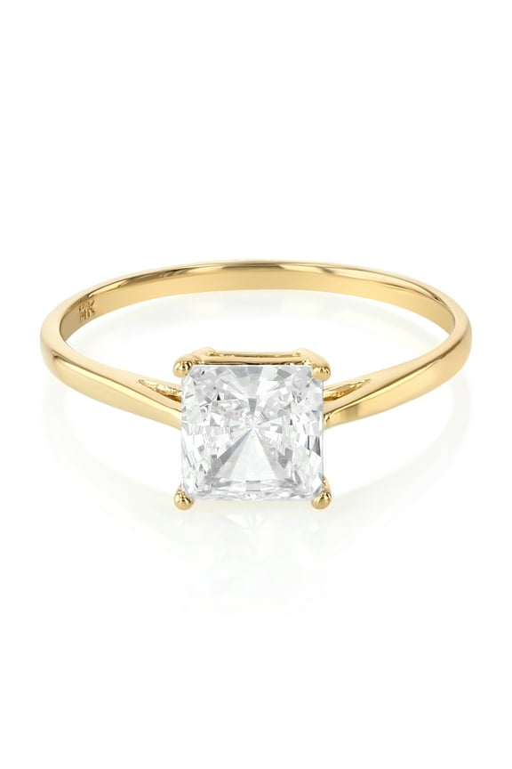 - 14K Solid Yellow Gold Princess Cut CZ Wedding Engagement Ring - Size 4.5