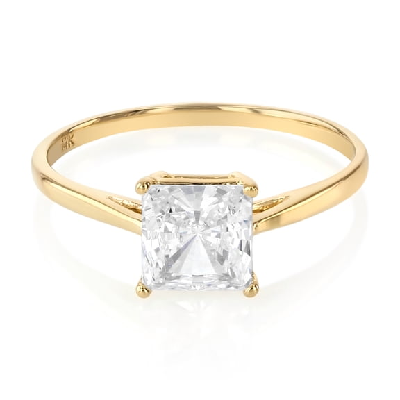 Ioka - 14K Solid Yellow Gold Princess Cut CZ Wedding Engagement Ring - Size 8