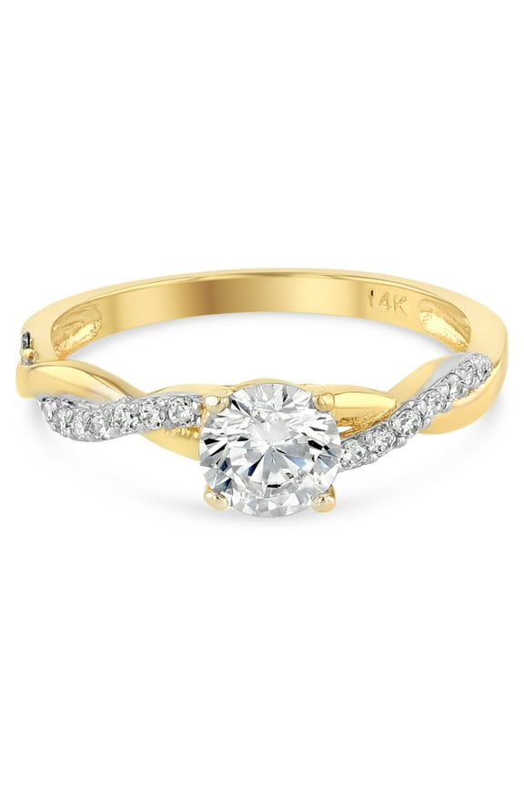 - 14K Solid Yellow Gold Round Cut CZ Wedding Engagement Ring - Size 6