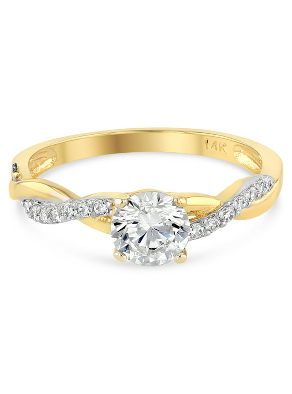 Ioka - 14K Solid Yellow Gold Round Cut CZ Wedding Engagement Ring - Size 7