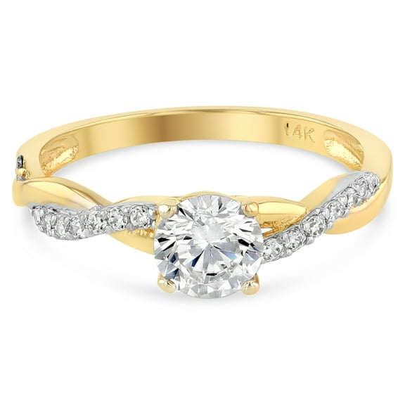 Ioka - 14K Solid Yellow Gold Round Cut CZ Wedding Engagement Ring - Size 8