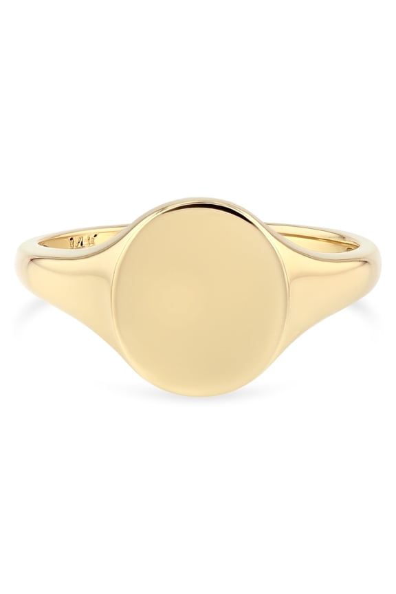 -14K Solid Yellow Gold Round Plain Polished Women's Signet Ring - size 4.5