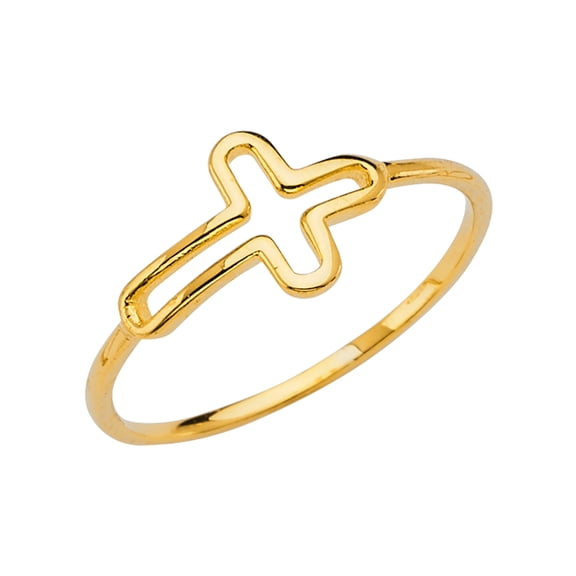 Ioka -14K Solid Yellow Gold Simple & Plain Open Cross Stackable Band Ring - size 5