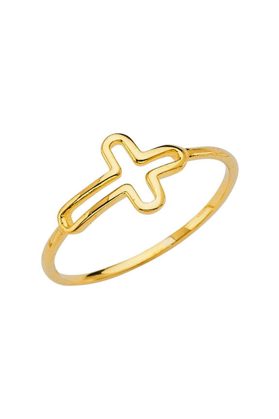 -14K Solid Yellow Gold Simple & Plain Open Cross Stackable Band Ring - size 9