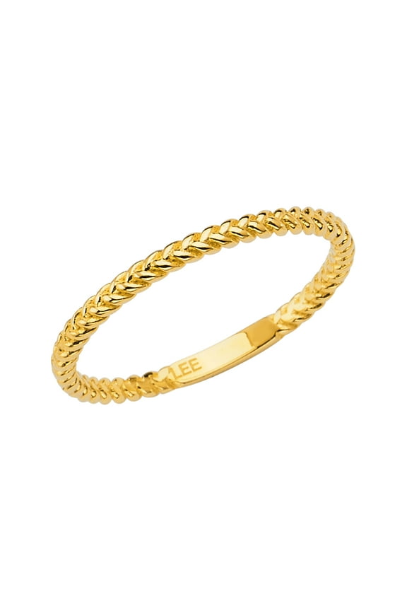 -14K Solid Yellow Gold Simple and Trendy Round Braided OR Twisted Rope Shape Stackable Band Ring - size 6