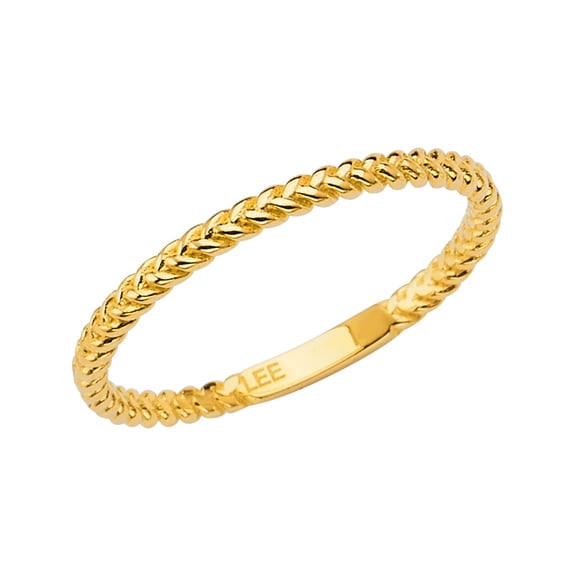 Ioka -14K Solid Yellow Gold Simple and Trendy Round Braided OR Twisted Rope Shape Stackable Band Ring - size 9