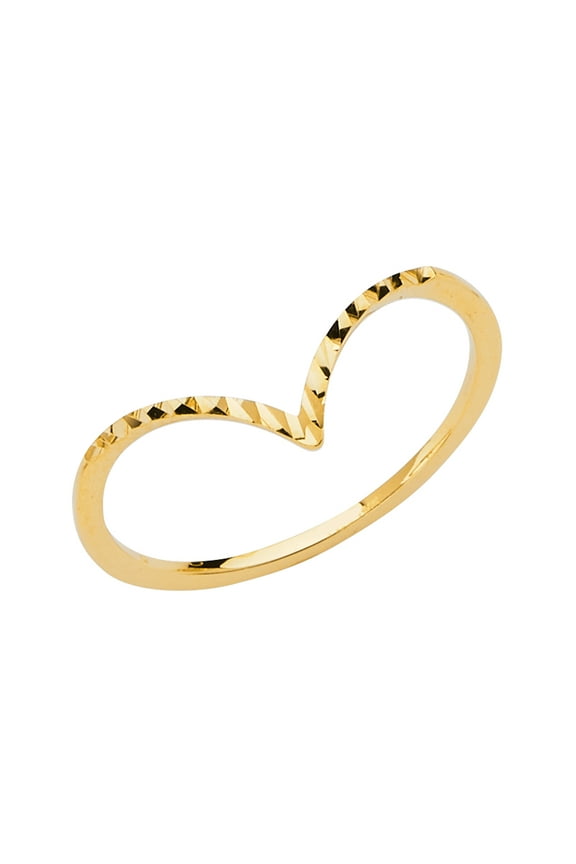 -14K Solid Yellow Gold V Shape Diamond Cut Stackable Trendy Women's Ring - size 5