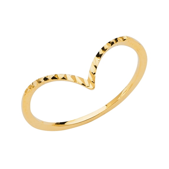 Ioka -14K Solid Yellow Gold V Shape Diamond Cut Stackable Trendy Women's Ring - size 7.5