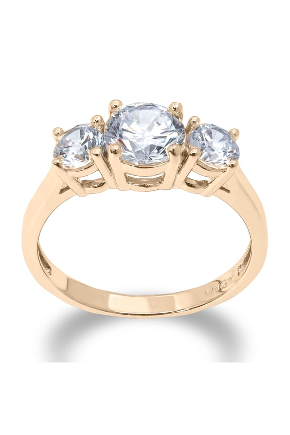 - 14K Solid Yellow OR White Gold 2 Cttw. 3 Round Stone CZ Engagement Ring - Size 5.5