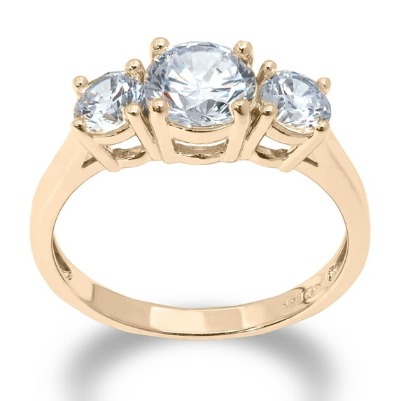 Ioka - 14K Solid Yellow OR White Gold 2 Cttw. 3 Round Stone CZ Engagement Ring - Size 7