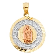 Ioka-14K Tri Color Gold 15 Years Quinceanera Years Charm Pendant For Necklace or Chain