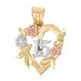 thumbnail image 1 of Ioka-14K Tri Color Gold 15 Years Quinceanera Years Heart Charm Pendant For Necklace or Chain, 1 of 7