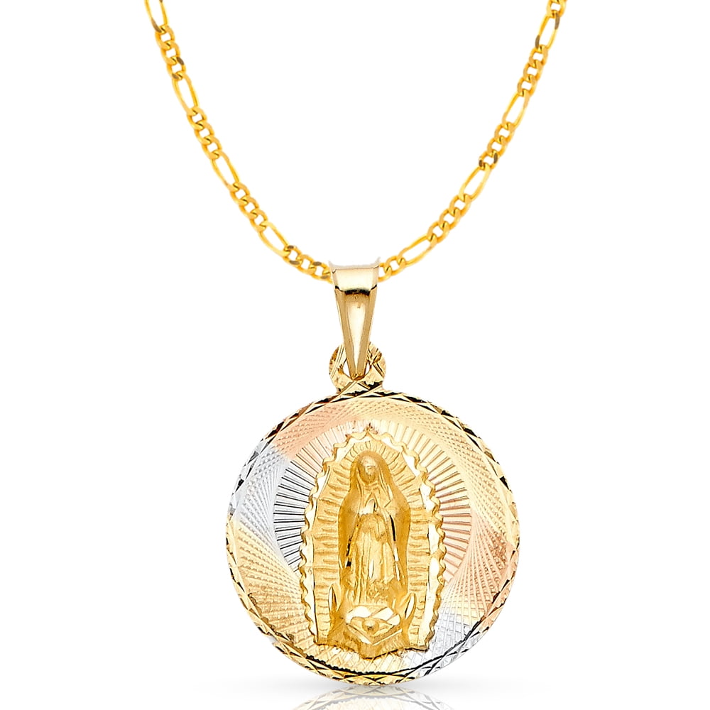 Ioka-14K Tri Color Gold Diamond Cut Our Lady of Guadalupe Stamp Charm ...